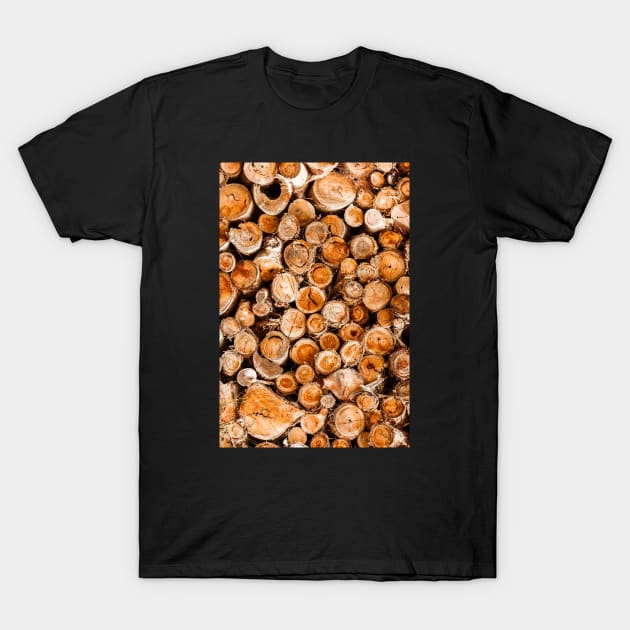 Wood Logs Stacked High & Dry T-Shirt by textural